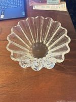 Top view of Lenox clear crystal bowl showing ruffled rim and interior fluting