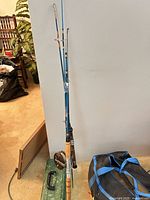 Two fishing rods leaning against wall