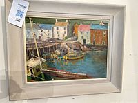 Full framed painting showing harbour scene