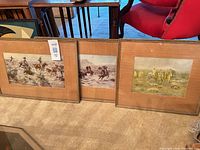 All three framed prints leaning on floor to show subjects and frames