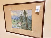 Full view of framed watercolour showing frame, mat and art