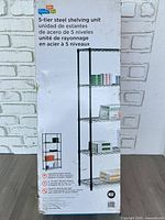 Front of boxed Honey-Can-Do 5-tier steel shelving unit