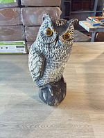 Front view of molded plastic owl decoy
