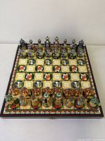 Full chess set displayed on open board
