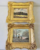 Both framed paintings shown together front view