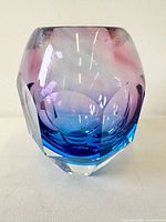 Front view showing violet-pink to blue gradient and faceted sides
