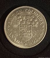 Reverse side of 1971 Canadian British Columbia Centennial dollar coin