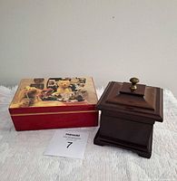 Both music boxes side by side, Bialosky box closed, Bombay box closed