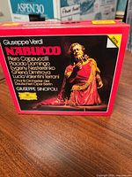 Front of red Verdi Nabucco CD box set showing title, principal cast and conductor
