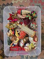 Full bin showing entire assortment of ornaments