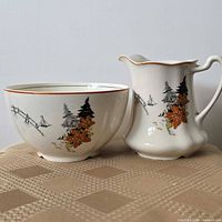 Front view of sugar bowl and creamer showing pattern, shape, and relative size