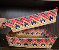 Basket and lid showing weave pattern and colors