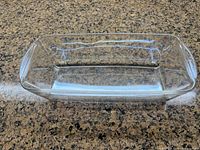 top angled view of clear glass loaf pan