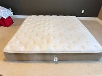 Full view of mattress top and side showing tufting and overall condition