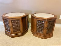 Pair of octagonal side tables front view doors closed