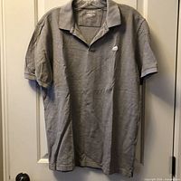Front view of grey Banana Republic polo shirt