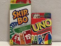 Front view of Skip-Bo and Uno boxes