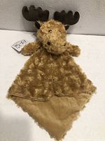 Front view of plush moose lovey blanket