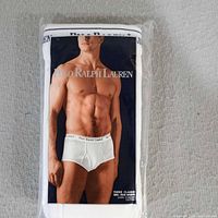 Front view of sealed Polo Ralph Lauren 3-pack briefs