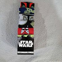 Front view of packaged six-pair Star Wars casual crew socks
