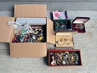 Overall lot with box of jewelry and three jewelry cases