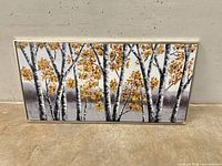 Full view of framed birch tree oil painting