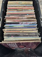 Top view of crate filled with LP records