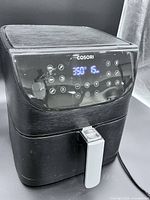 Front view powered on displaying 350°F and 15 minutes