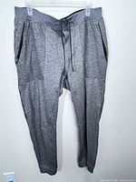 Full front view of jogging pants on hanger