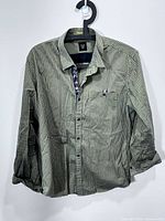 Full front view of plaid long-sleeve shirt