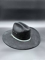 Front angled view of black cowboy hat
