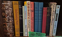 Shelf showing full group of approximately 12 books