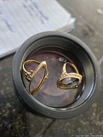 Two 10K gold rings inside a lens cap showing overall design