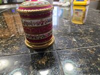 Full view of trinket box with lid attached showing decoration and size