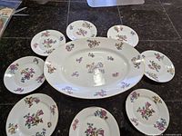 Full set: oval platter centered with eight plates around