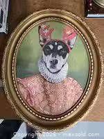 Front view of oval framed dog print