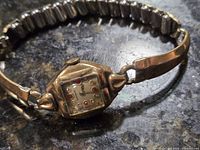 Front view of Lucerne ladies watch showing dial, case and bracelet