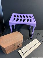 Purple locker shelf, wood box, wall shelf overview
