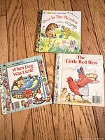 All three Little Golden Books front covers displayed on wood floor