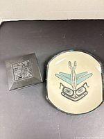 Top view of ceramic plate and trinket box