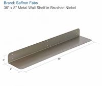 Diagram image of 36" × 8" metal wall shelf with brushed nickel finish and dimensions labeled