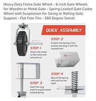 Illustration of assembled gate wheel kit with assembly steps text