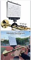Example use of MusBoard lyre mounted on trumpet holding sheet music