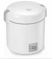 Front view of white Macook mini rice cooker