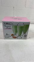 Front view of sealed Libbey Fountain Shoppe Classic Soda 6-glass box