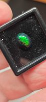 Front view of opal showing green play-of-colour
