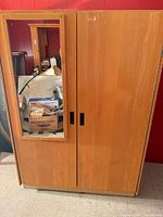 Wardrobe closed showing mirrored left door and handles