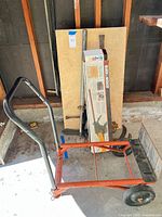 Overall lot with hand truck, trimmer box, other tools