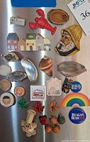 Overall view of all refrigerator magnets on stainless surface