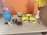 Shelf view showing all decorative items together